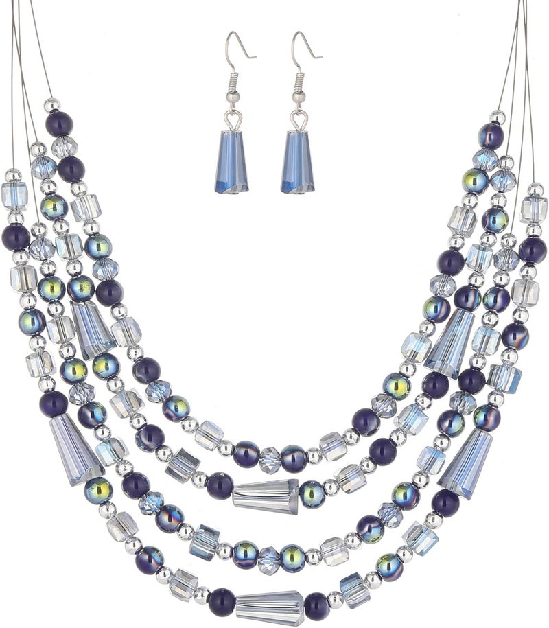 Errally Store Layered Beaded Statement Necklace Multi Strand Crystal Beads Collar Necklace and Earring Sets for Women Fashion Costume Jewelry Set Gifts for Her - Image 1